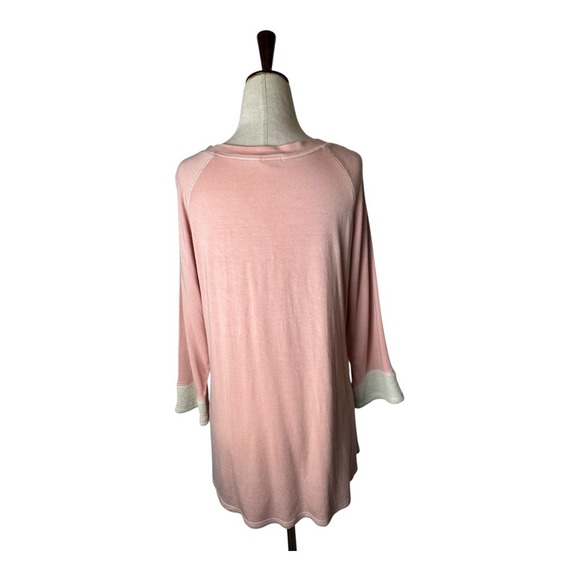 JUDE Shirt Women Large Pink Lace Up Knit‎ Lightweight Pullover Athleisure USA - Picture 2 of 9